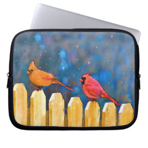 Cardinals on the Fence Painting - Original Art Laptop Sleeve