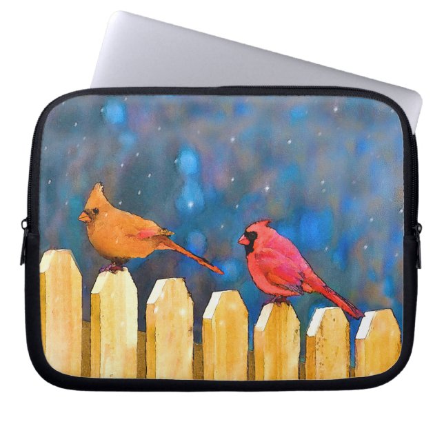 Cardinals on the Fence Painting - Original Art Laptop Sleeve (Front)