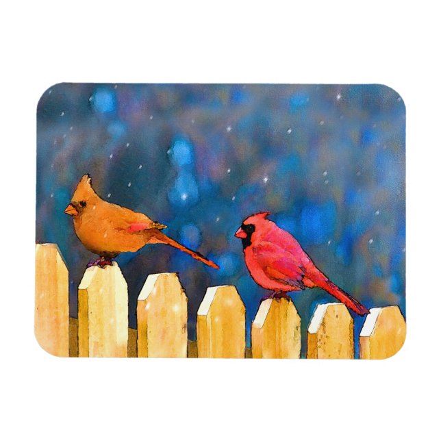 Cardinals on the Fence Painting - Original Art Magnet (Horizontal)