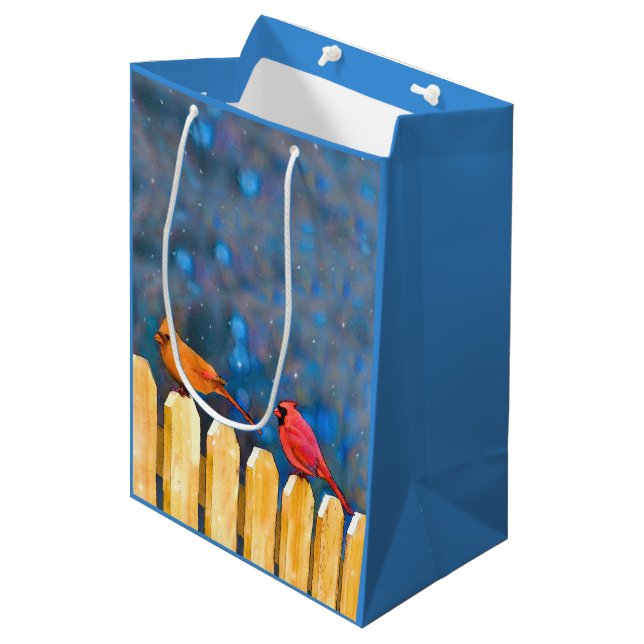 Cardinals on the Fence Painting - Original Art Medium Gift Bag (Front Angled)