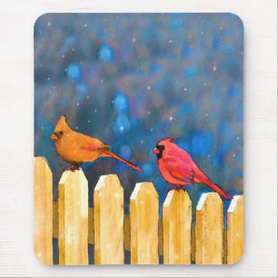 Cardinals on the Fence Painting - Original Art Mouse Pad