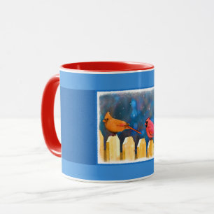 Cardinals on the Fence Painting - Original Art Mug