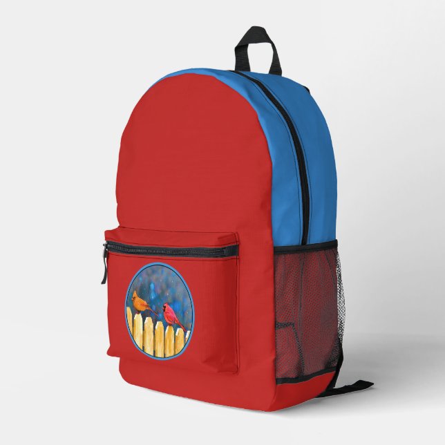 Cardinals on the Fence Painting - Original Art Printed Backpack (Back Corner Right)