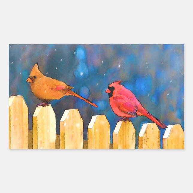 Cardinals on the Fence Painting - Original Art Rectangular Sticker (Front)