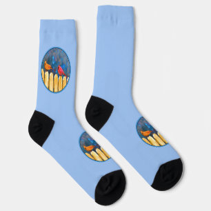 Cardinals on the Fence Painting - Original Art Socks