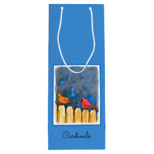 Cardinals on the Fence Painting - Original Art Wine Gift Bag