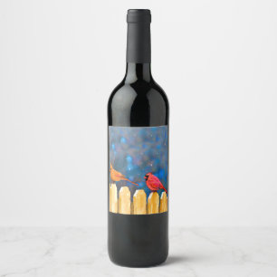 Cardinals on the Fence Painting - Original Art Wine Label