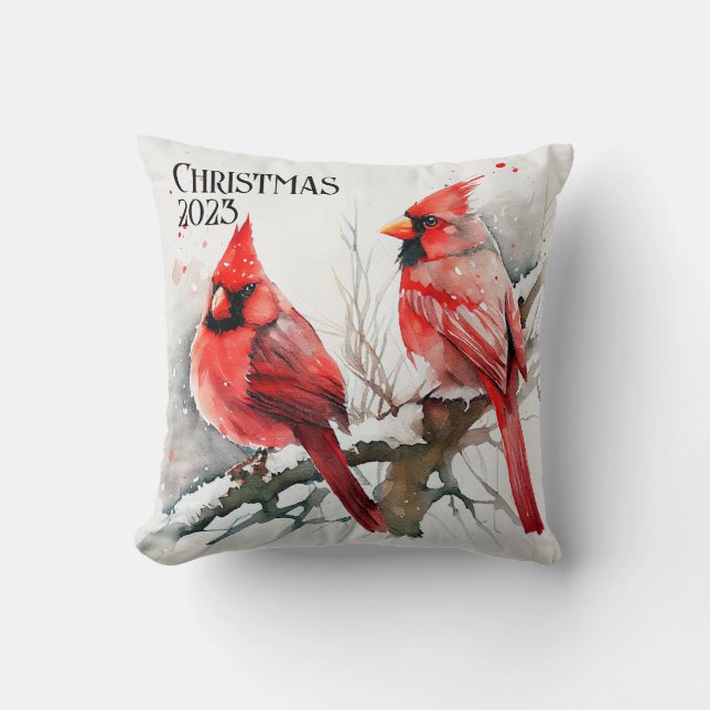 Cardinals on Tree Branch a Customisable Christmas Cushion (Front)