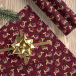 Cardinals Perched In Gold Christmas Horns Burgundy Wrapping Paper<br><div class="desc">Red cardinals are perched inside the gold Christmas post horns,  which are decorated with a variety of greenery,  pine cones,  and festive holly leaves and berries. The background of this wrapping paper is a dark red burgundy colour.</div>
