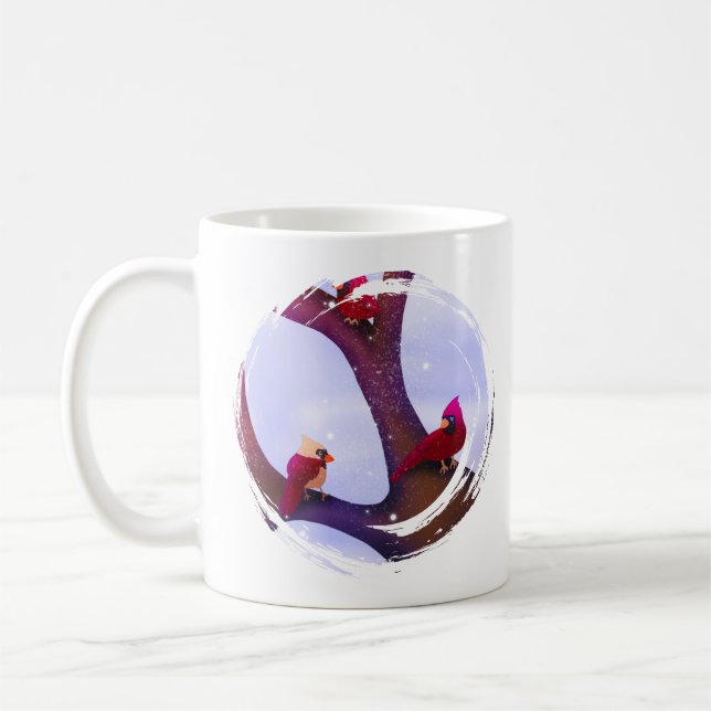 Cardinals Perched On A Tree Holiday Mug (Left)