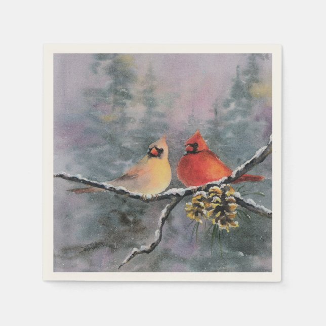 CARDINALS & PINE CONES by SHARON SHARPE Napkin (Front)