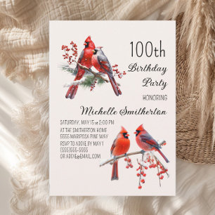 Cardinals Snow Winter Birds 100th Birthday Invitation