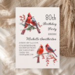 Cardinals Snow Winter Birds 80th Birthday Invitation<br><div class="desc">Beautiful red Cardinals on a snowy winter 80th birthday party invitation. Contact me for assistance with your customisations or to request additional matching or coordinating Zazzle products for your celebration.</div>