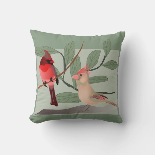Cardinals Two Red Birds on Branch Cushion (Front)