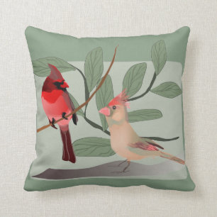 Cardinals Two Red Birds on Branch Cushion
