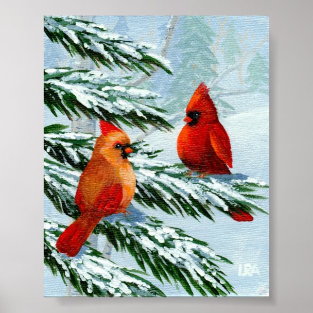 Cardinals Winter Birds Snowy Landscape Creationart Poster (Front)
