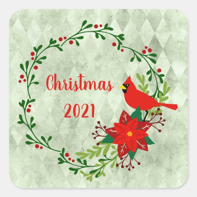 Cardinals Wreath Personalised    Square Sticker (Front)