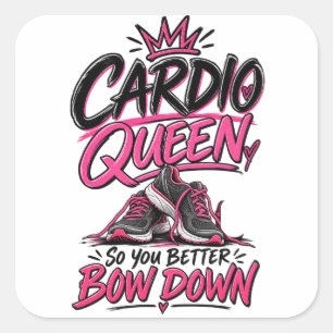 Cardio Queen Bow Down Women's Fitness Square Sticker