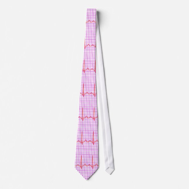 cardiogram or ecg in red on white tie (Front)