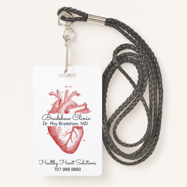 Cardiologist Or Heart Clinic Anatomical Heart ID Badge (Front with Lanyard)
