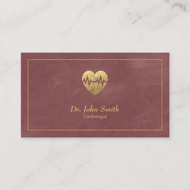 Cardiologist, Reddish Canvas Golden Frame & Heart Appointment Card (Front)