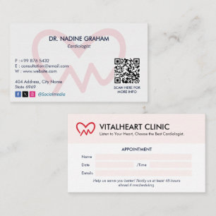 Cardiology Clinic Business Clean Appointment Business Card