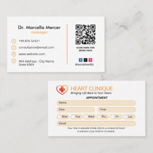 Cardiology Clinic Business Clean Appointment Business Card