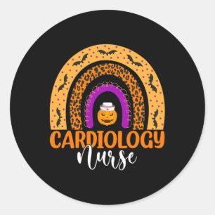 Cardiology Nurse Leopard Rainbow Halloween Pumpkin Classic Round Sticker