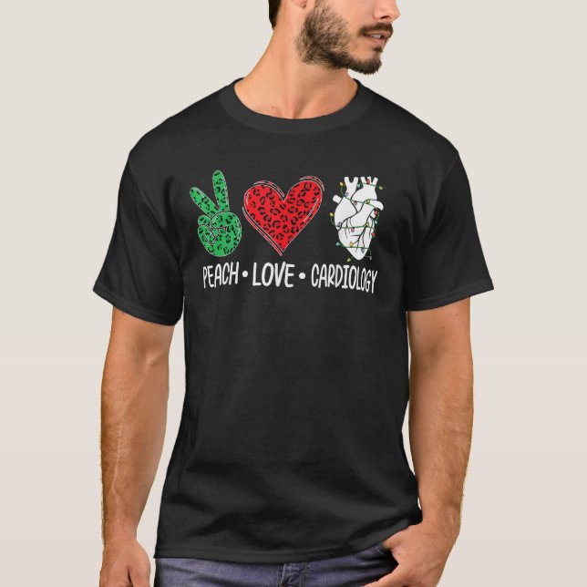 Cardiology Peace Love Xmas Lights Cardiac Nurse Ch T-Shirt (Front)
