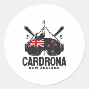 Cardrona new zealand ski resort retro skiing classic round sticker