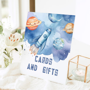 Cards and gift Outer Space planets birthday party  Pedestal Sign