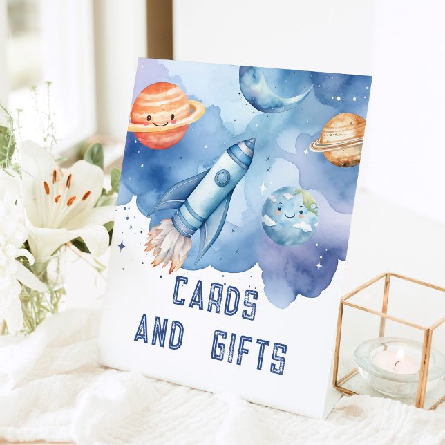 Cards and gift Outer Space planets birthday party  Pedestal Sign (Creator Uploaded)
