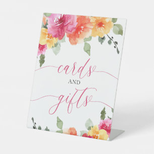 Cards and gifts baby shower colourful bright flora pedestal sign