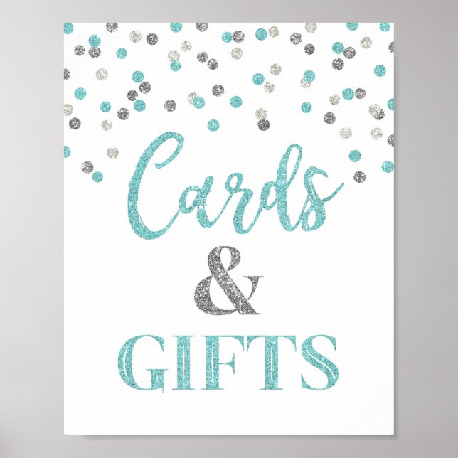 Cards and Gifts Baby Shower Sign Blue Silver Dots (Front)