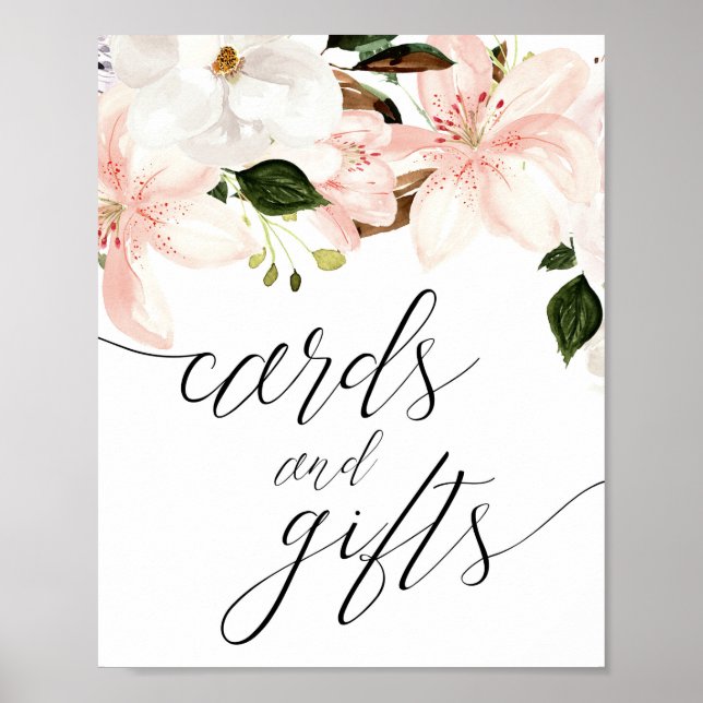 Cards and gifts baby shower sign blush pink floral (Front)