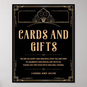 Cards and Gifts Black Gold Art Deco 20s Wedding Poster