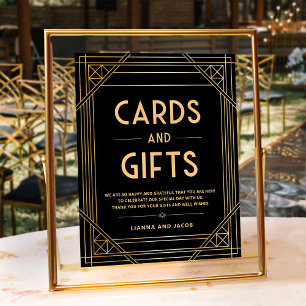 Cards and Gifts Black Gold Art Deco Wedding Sign