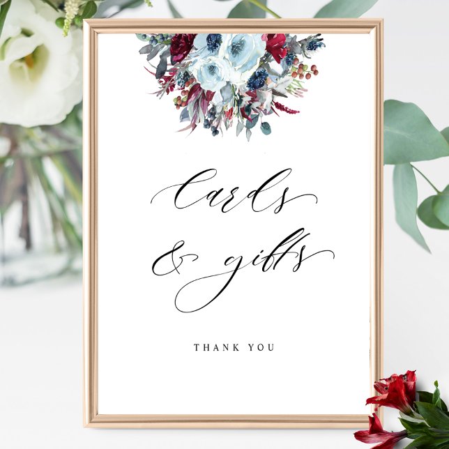 Cards and Gifts Blue Burgundy and Red Floral Sign (Creator Uploaded)