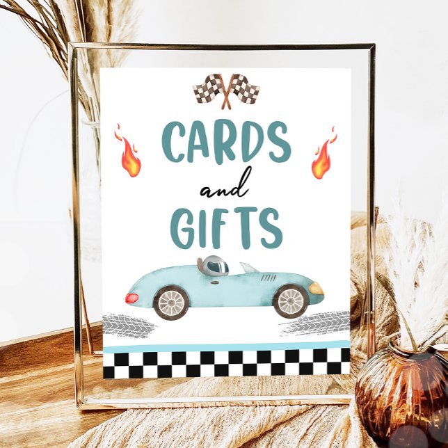 Cards and Gifts Blue Race Car Two Fast Birthday  Poster (Creator Uploaded)