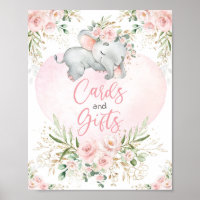 Cards and Gifts Blush Floral Elephant Baby Shower 