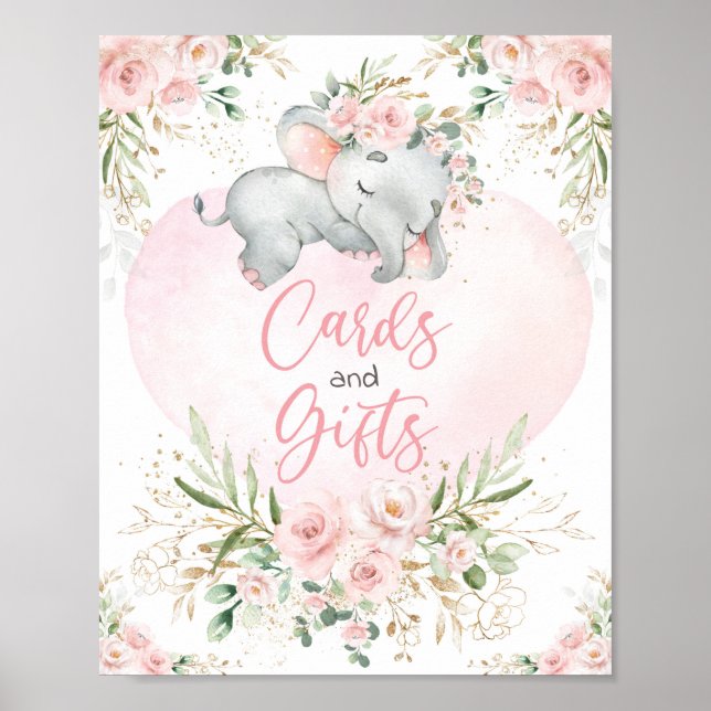 Cards and Gifts Blush Floral Elephant Baby Shower  Poster (Front)