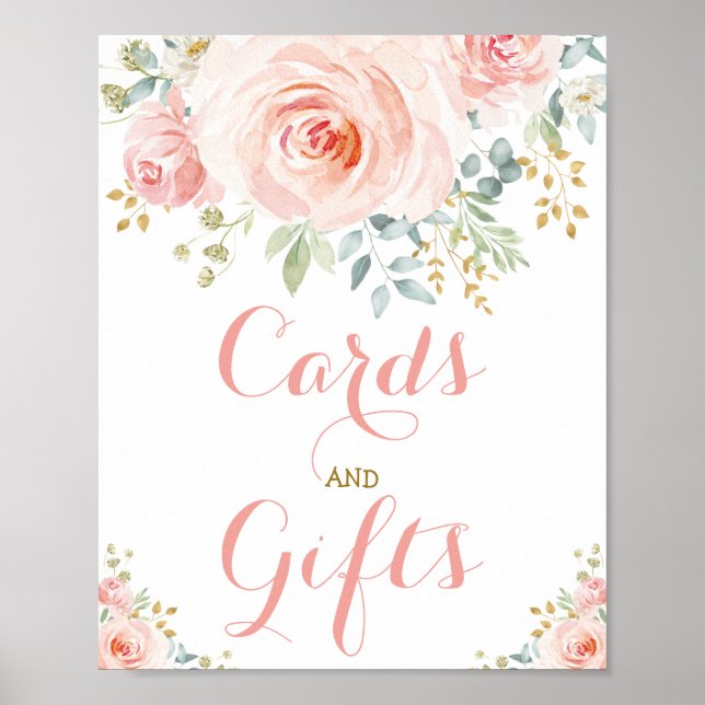 Cards and Gifts Blush Pink Floral Greenery Gold Poster (Front)