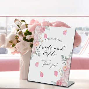 Cards and Gifts Blush Roses Petals Pedestal Sign