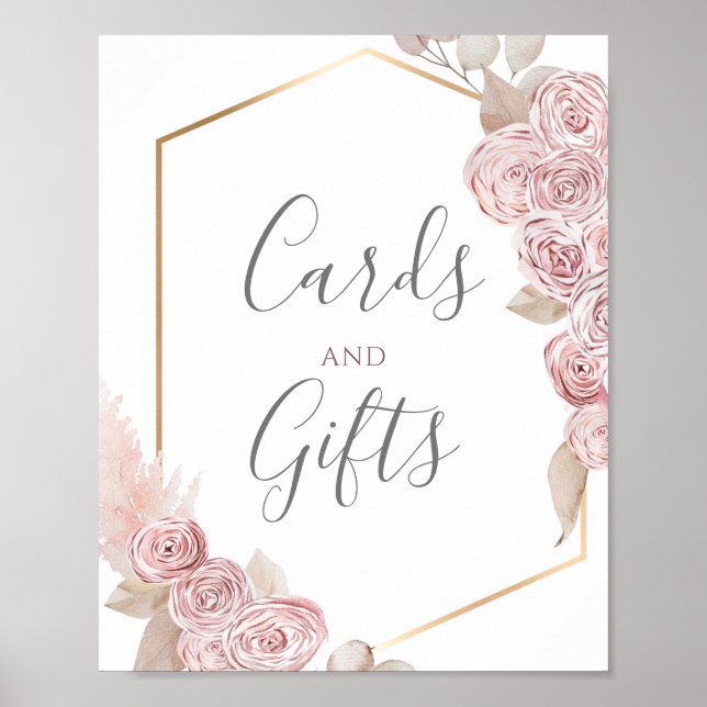 Cards and Gifts Bohemian Vanilla Pink Floral Poster (Front)