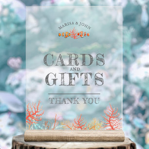Cards and gifts coral and fish watercolor wedding acrylic sign