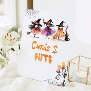 Cards and gifts Cute Halloween witches Birthday Pedestal Sign