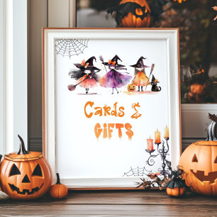 Cards and gifts Cute Halloween witches Birthday Poster