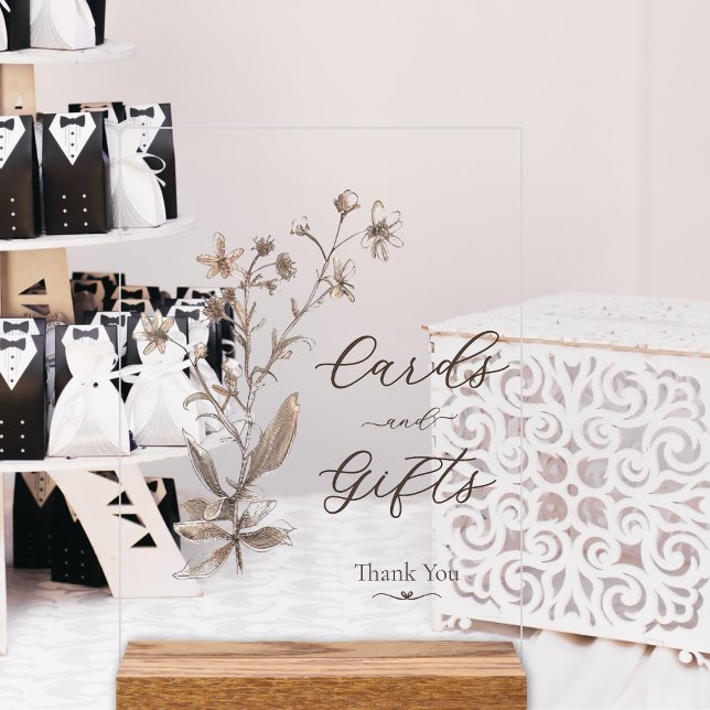 Cards and Gifts Elegant Wildflowers Mocha Wedding Acrylic Sign (Creator Uploaded)