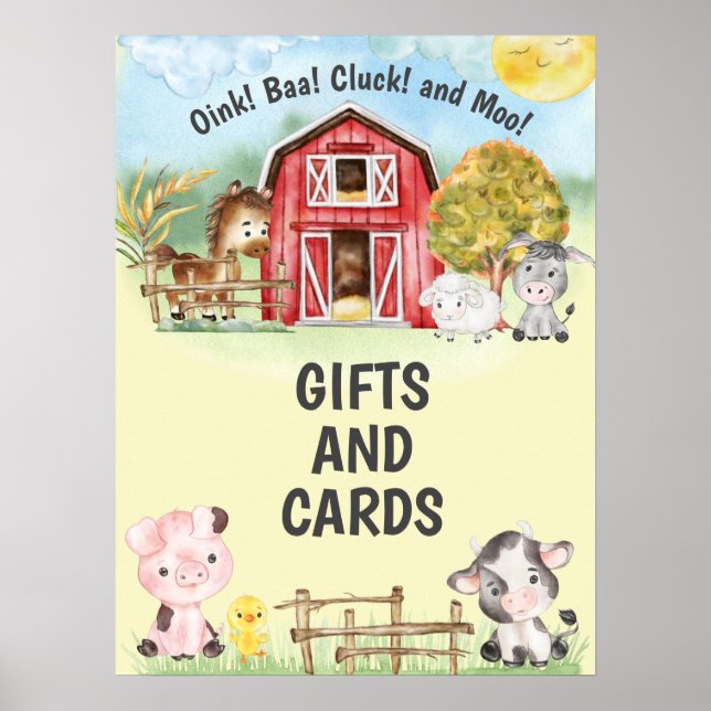 Cards and Gifts Farm Theme Birthday Party Sign (Front)