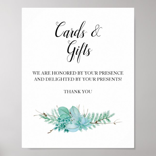 Cards and Gifts Greenery Succulent Wedding Sign (Front)